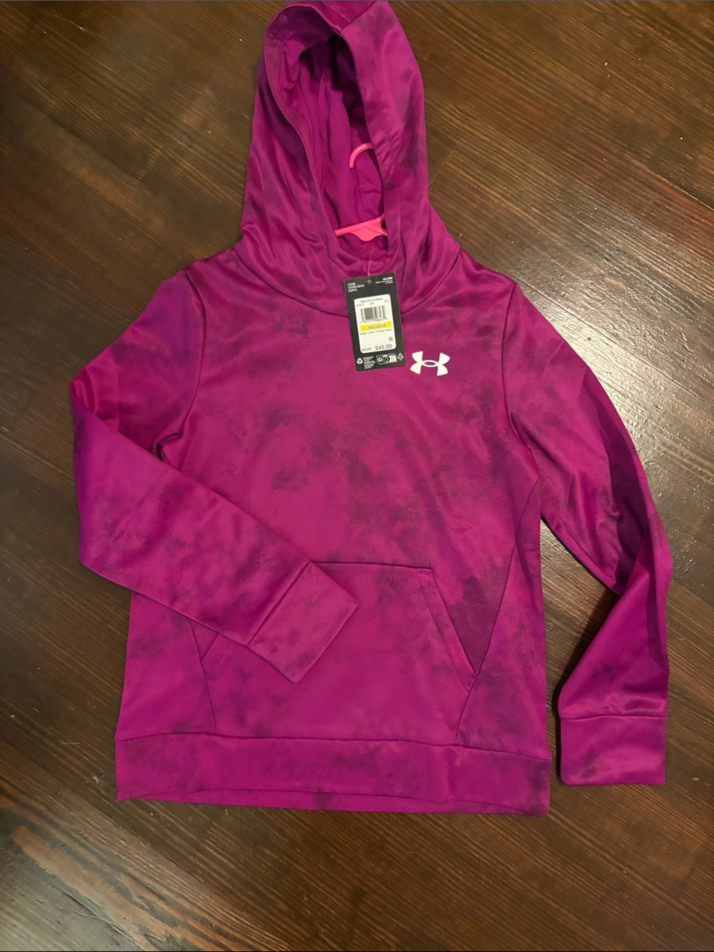 NWT Cute Under Armour Kids' Magenta Tie-Dye Hoodie - Youth Med Loose Fit